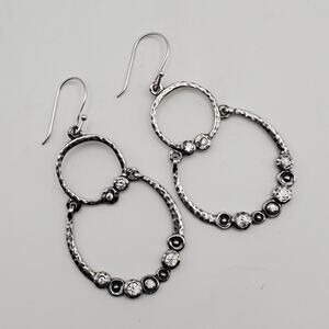 Grace and Heart Sterling Silver CZ Hammered Double Loop Dangle Earrings
